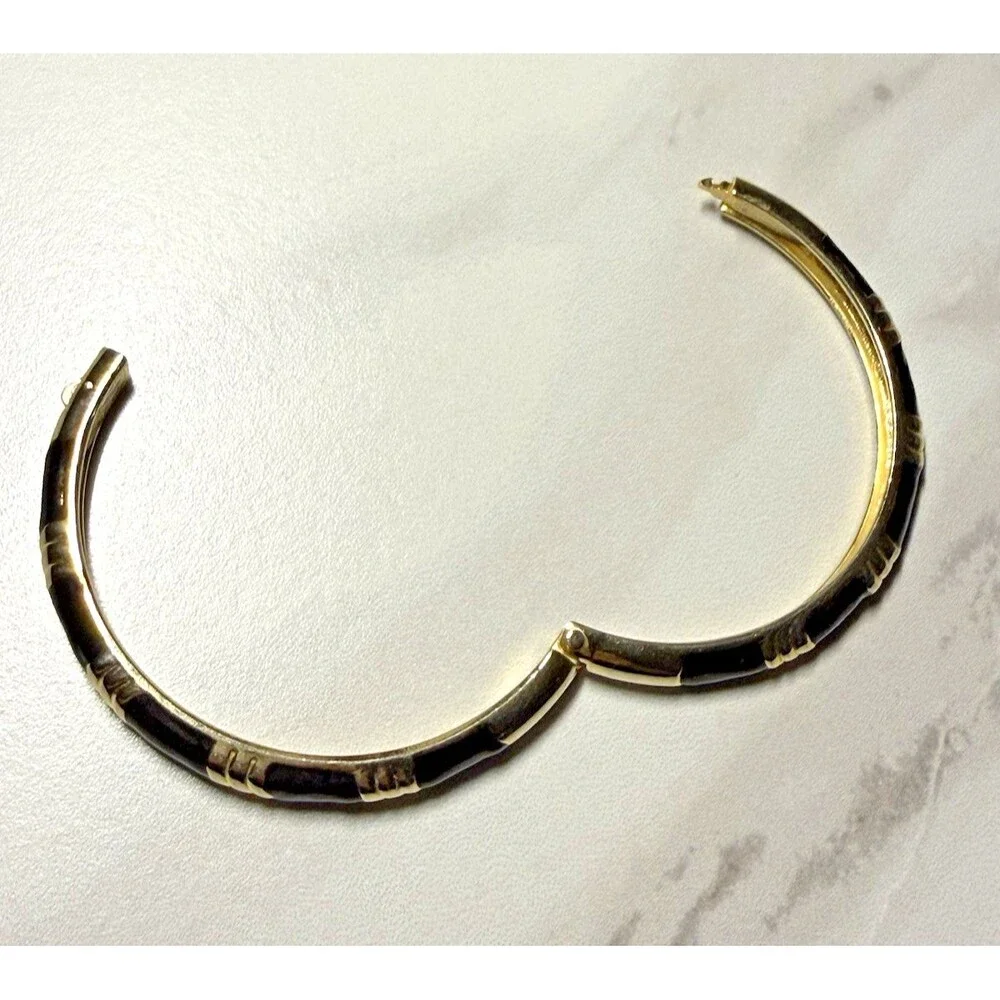 Vintage Black & Gold Toned Hinged Clamper Bangle Bracelet